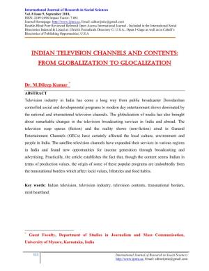 Indian Television Channels and Contents: from Globalization to Glocalization