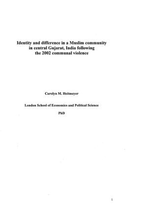 Identity and Difference in a Muslim Community in Central Gujarat, India Following the 2002 Communal Violence