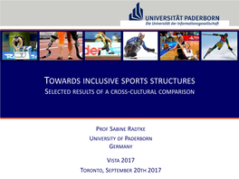 Towards Inclusive Sports Structures Selected Results of a Cross-Cultural Comparison