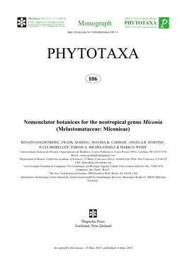 Nomenclator Botanicus for the Neotropical Genus Miconia (Melastomataceae: Miconieae)