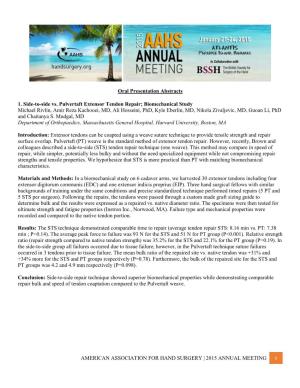 American Association for Hand Surgery | 2015 Annual Meeting 1