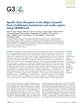 Specific Gene Disruption in the Major Livestock Pests Cochliomyia