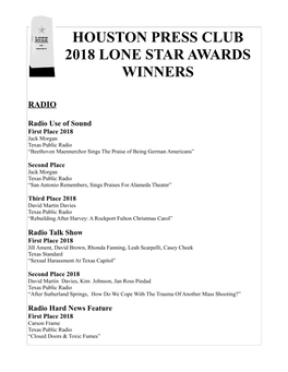 2018 HPC Lone Star Award Winners
