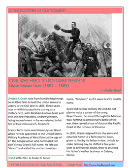 CIVIL WAR HERO to POST-WAR PRESIDENT Ulysses Simpson Grant (1822 – 1885)