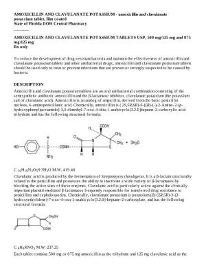 AMOXICILLIN and CLAVULANATE POTASSIUM TABLETS USP, 500 Mg/125 Mg and 875 Mg/125 Mg Rx Only
