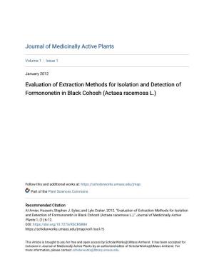 Evaluation of Extraction Methods for Isolation and Detection of Formononetin in Black Cohosh (Actaea Racemosa L.)