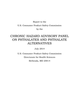 Chronic Hazard Advisory Panel on Phthalates and Phthalate Alternatives