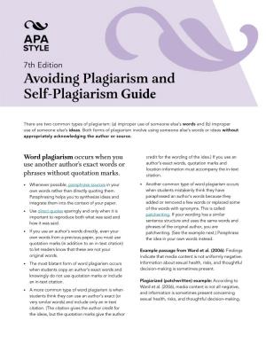 7Th Edition Avoiding Plagiarism and Self-Plagiarism Guide