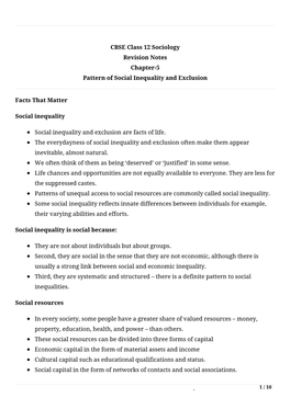 CBSE Class 12 Sociology Revision Notes Chapter-5 Pattern of Social Inequality and Exclusion