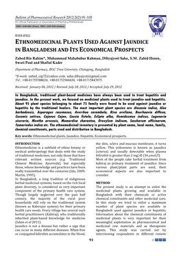 Ethnomedicinal Plants Used Against Jaundice in Bangladesh and Its Economical Prospects