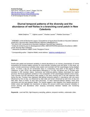Diurnal Temporal Patterns of the Diversity and the Abundance of Reef Fishes in a Branching Coral Patch in New Caledonia