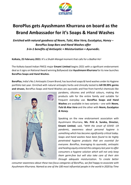 Boroplus Gets Ayushmann Khurrana on Board As the Brand Ambassador for It’S Soaps & Hand Washes