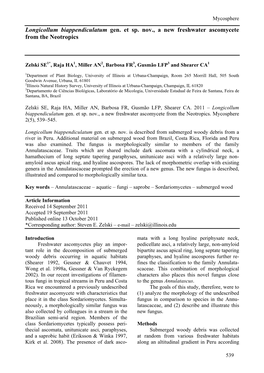 Longicollum Biappendiculatum Gen. Et Sp. Nov., a New Freshwater Ascomycete from the Neotropics