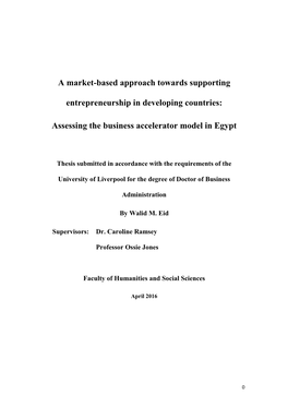 Assessing the Business Accelerator Model in Egypt