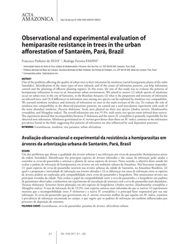 Observational and Experimental Evaluation of Hemiparasite Resistance in Trees in the Urban Afforestation of Santarém, Pará, Brazil