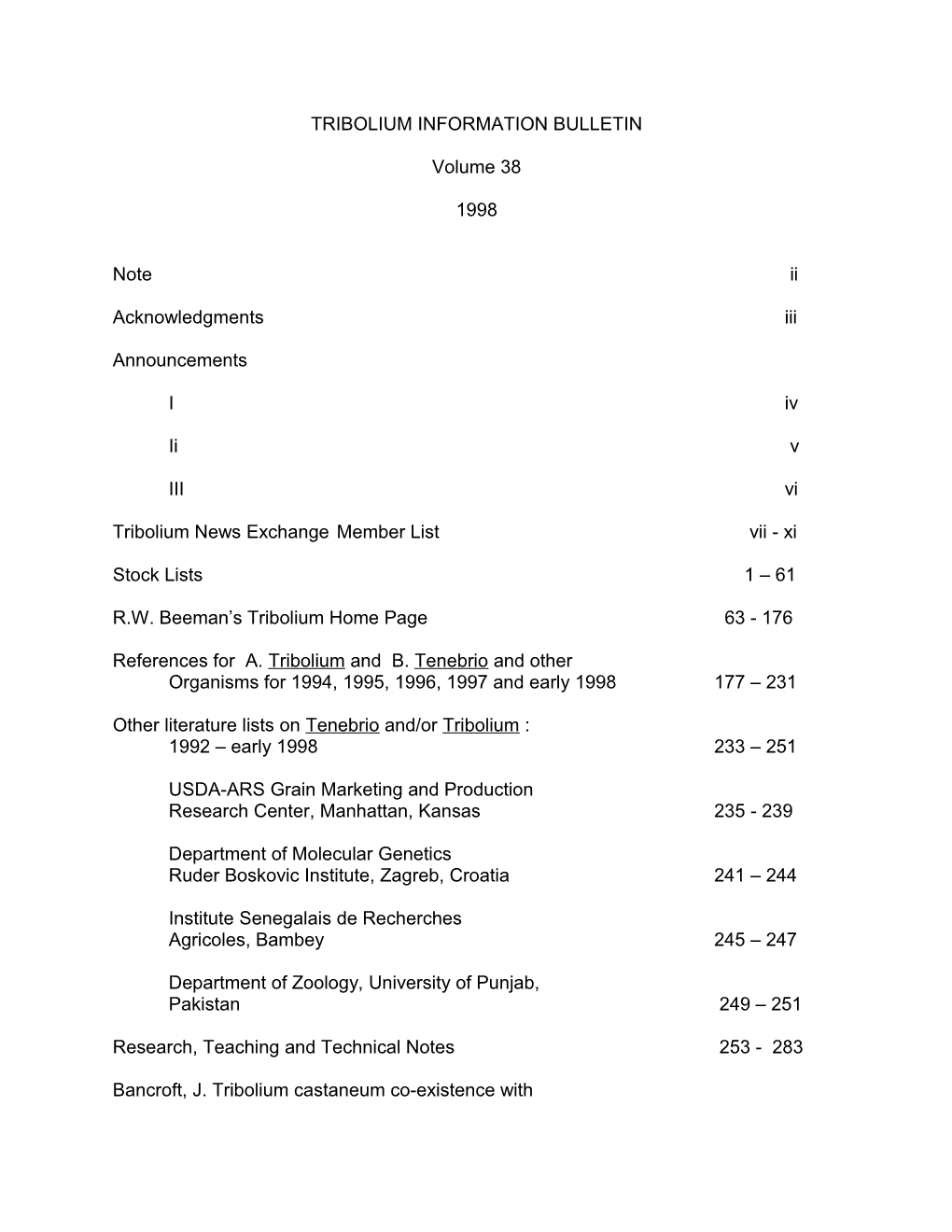 Tribolium News Exchange Member List Vii - Xi