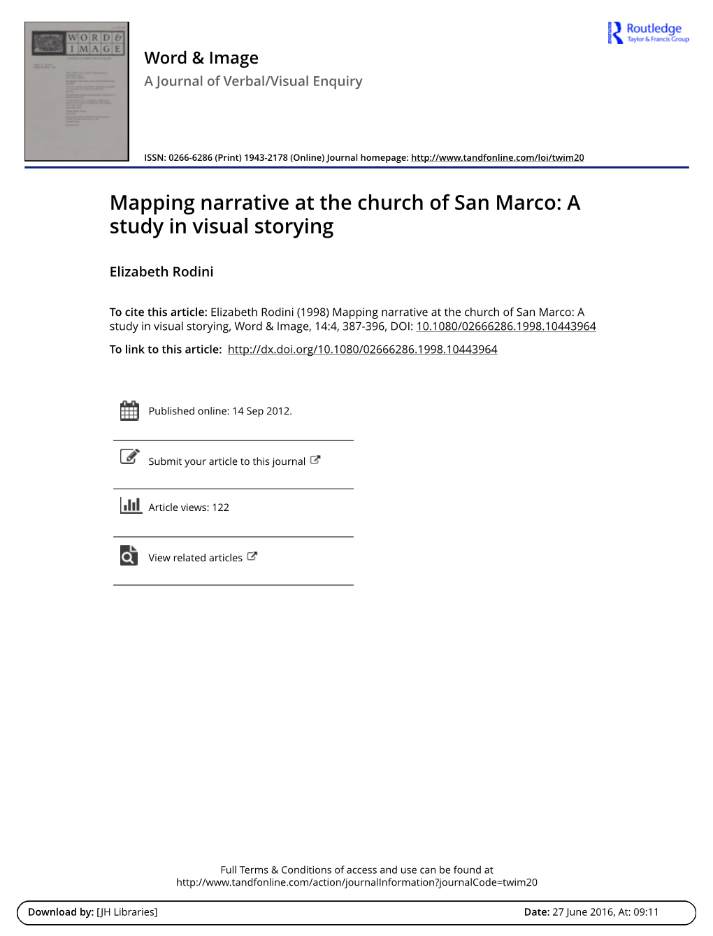 Mapping Narrative at the Church of San Marco: a Study in Visual Storying