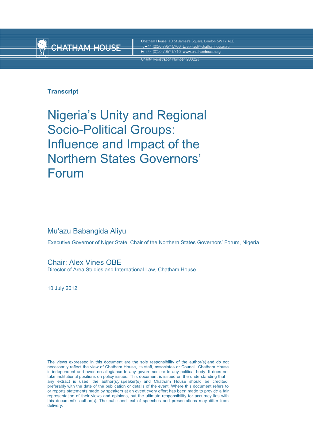 Nigeria's Unity and Regional Socio-Political Groups: Influence