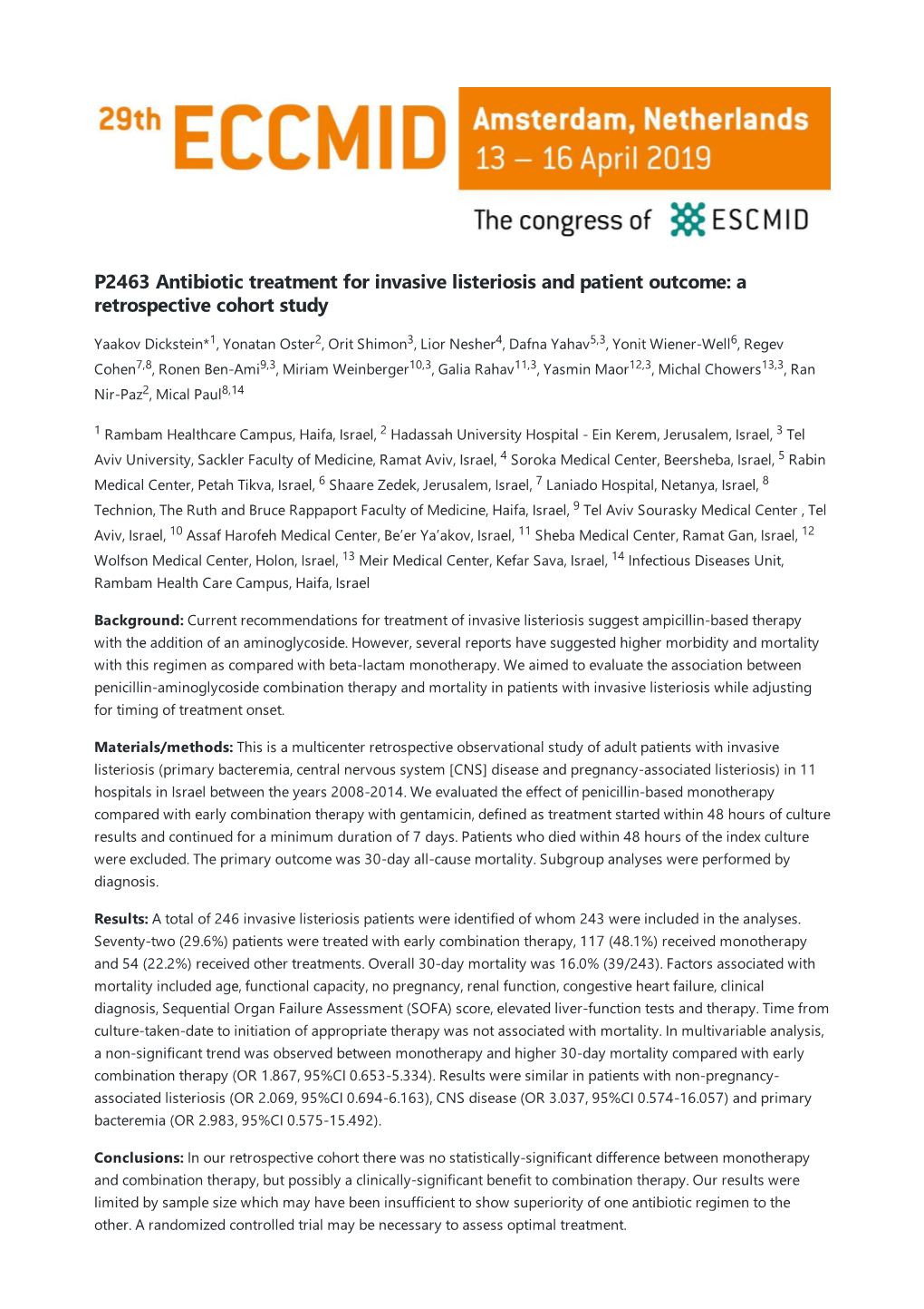 P2463 Antibiotic Treatment for Invasive Listeriosis and Patient