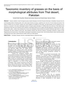 Taxonomic Inventory of Grasses on the Basis of Morphological Attributes from Thal Desert, Pakistan