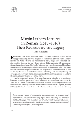 Martin Luther's Lectures on Romans (1515–1516)