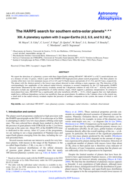 The HARPS Search for Southern Extra-Solar Planets�,