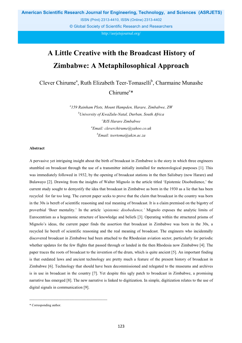 A Little Creative with the Broadcast History of Zimbabwe: a Metaphilosophical Approach