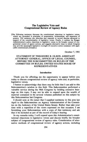 The Legislative Veto and Congressional Review of Agency Rules
