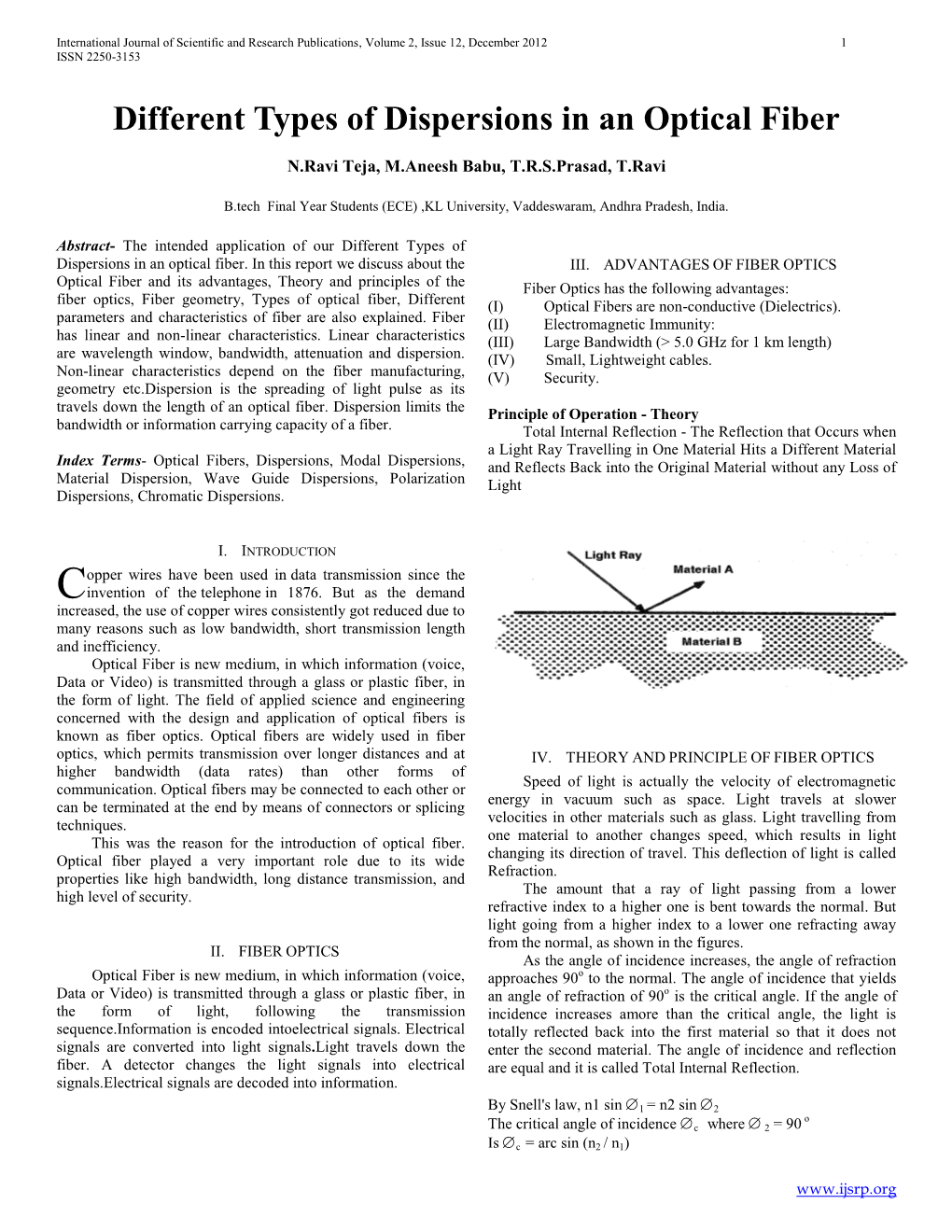 Different Types of Dispersions in an Optical Fiber