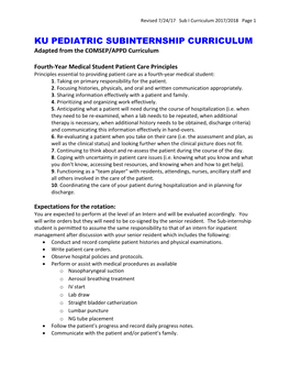 KU PEDIATRIC SUBINTERNSHIP CURRICULUM Adapted from the COMSEP/APPD Curriculum