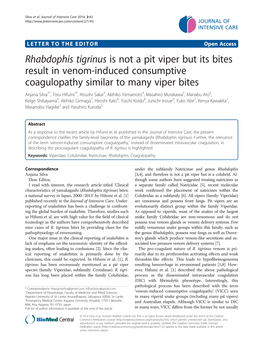 Rhabdophis Tigrinus Is Not a Pit Viper but Its Bites Result in Venom-Induced
