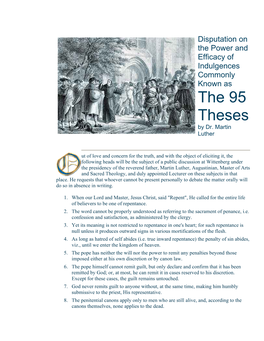 Disputation on the Power and Efficacy of Indulgences Commonly Known As the 95 Theses by Dr