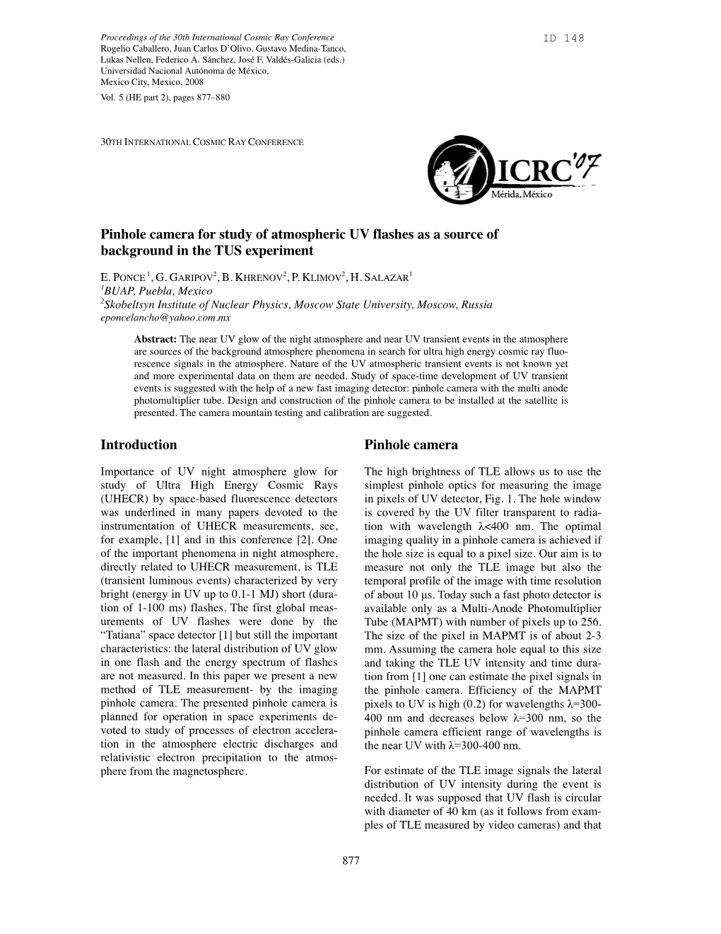 Pinhole Camera for Study of Atmospheric UV Flashes As a Source of Background in the TUS Experiment