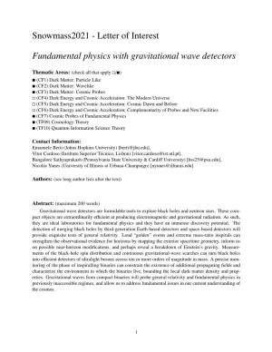 Letter of Interest Fundamental Physics with Gravitational Wave Detectors