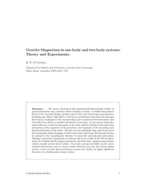 Gravito-Magnetism in One-Body and Two-Body Systems: Theory and Experiments