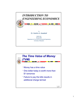 INTRODUCTION to ENGINEERING ECONOMICS the Time Value Of