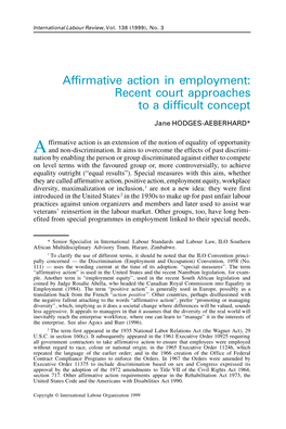 Affirmative Action in Employment: Recent Court Approaches to a Difficult Concept