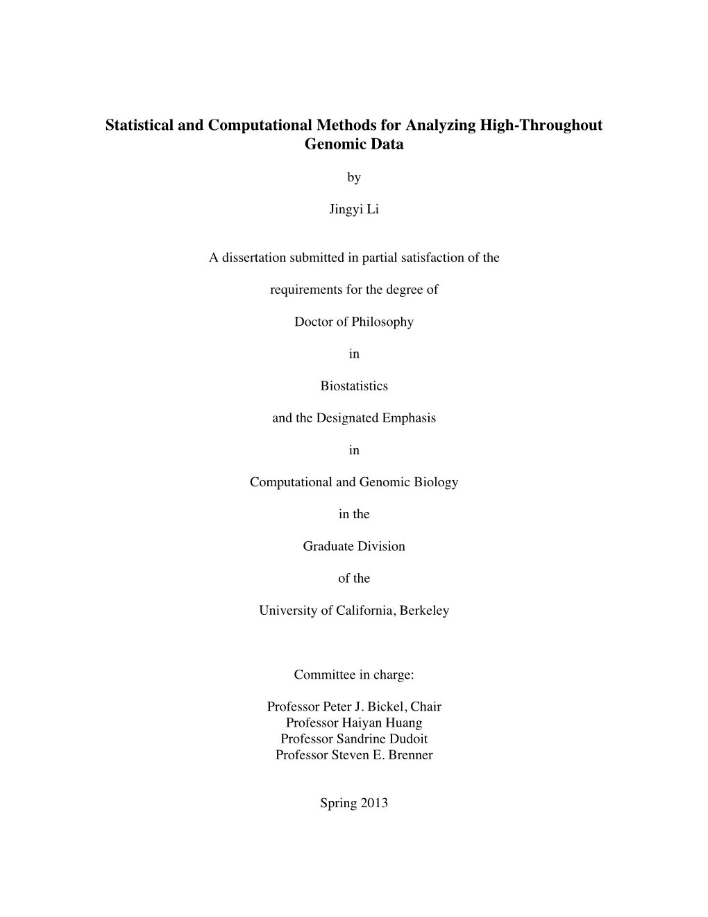 Statistical and Computational Methods for Analyzing High-Throughout Genomic Data