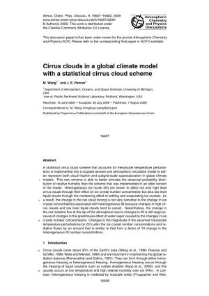 Cirrus Clouds in a Global Climate Model with a Statistical Cirrus Cloud Scheme
