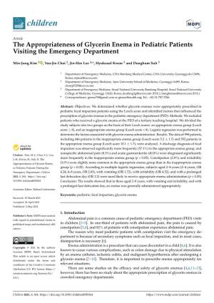 The Appropriateness of Glycerin Enema in Pediatric Patients Visiting the Emergency Department