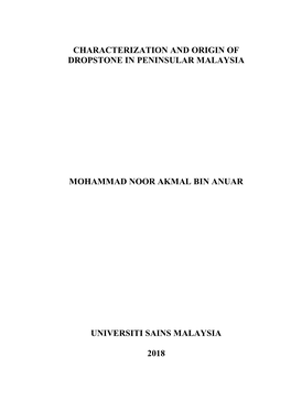 Characterization and Origin of Dropstone in Peninsular Malaysia
