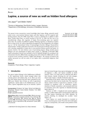 Lupine, a Source of New As Well As Hidden Food Allergens