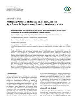 Research Article Protozoan Parasites of Rodents and Their Zoonotic Significance in Boyer-Ahmad District, Southwestern Iran