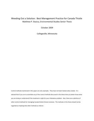 Best Management Practice for Canada Thistle Matthew P