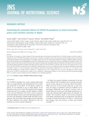 Estimating the Potential Effects of COVID-19 Pandemic on Food Commodity Prices and Nutrition Security in Nepal
