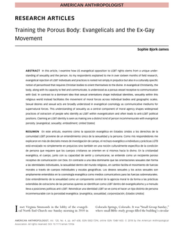 Training the Porous Body: Evangelicals and the Ex‐Gay