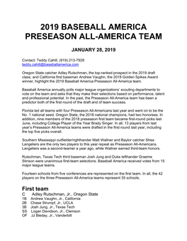 2019 Baseball America Preseason All-America Team