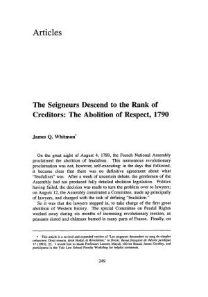 The Seigneurs Descend to the Rank of Creditors: the Abolition of Respect, 1790