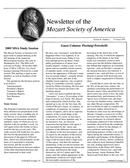 Newsletter of the Mozart Society of America