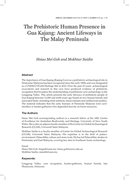 The Prehistoric Human Presence in Gua Kajang: Ancient Lifeways in the Malay Peninsula